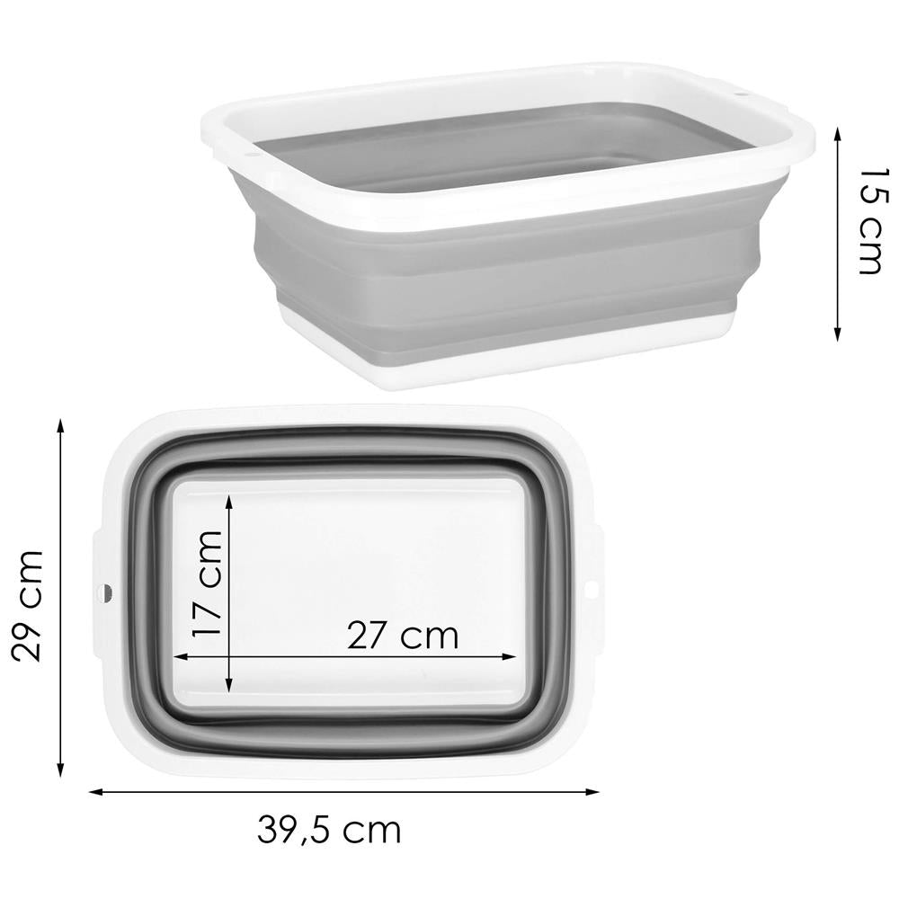 Lighean pliabil, dreptunghiular, din plastic si silicon, 40x29x15cm, 8.5litri, gri