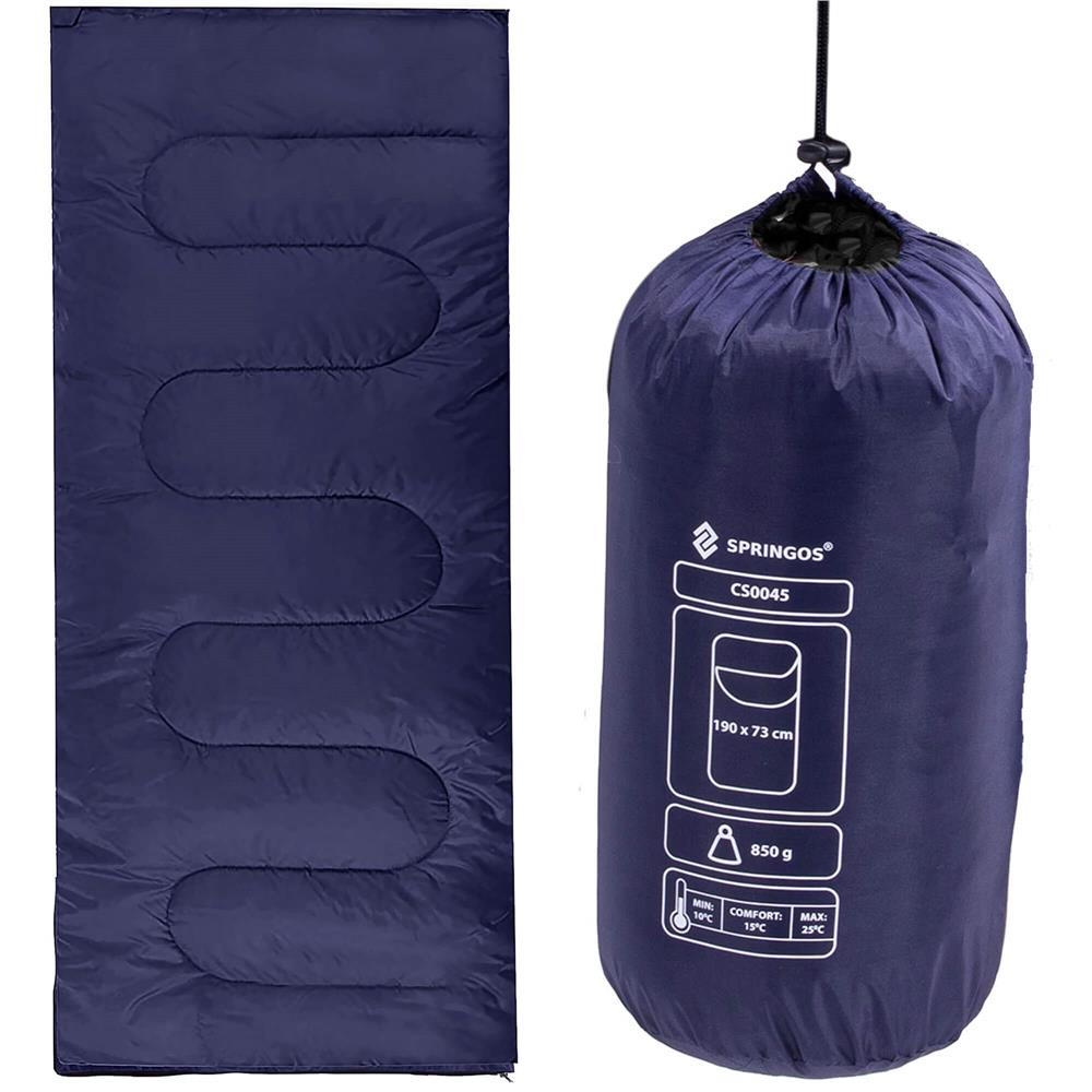 Sac de dormit, cu geanta de transport, 190x73cm, 10-25grade, culoare albastru inchis