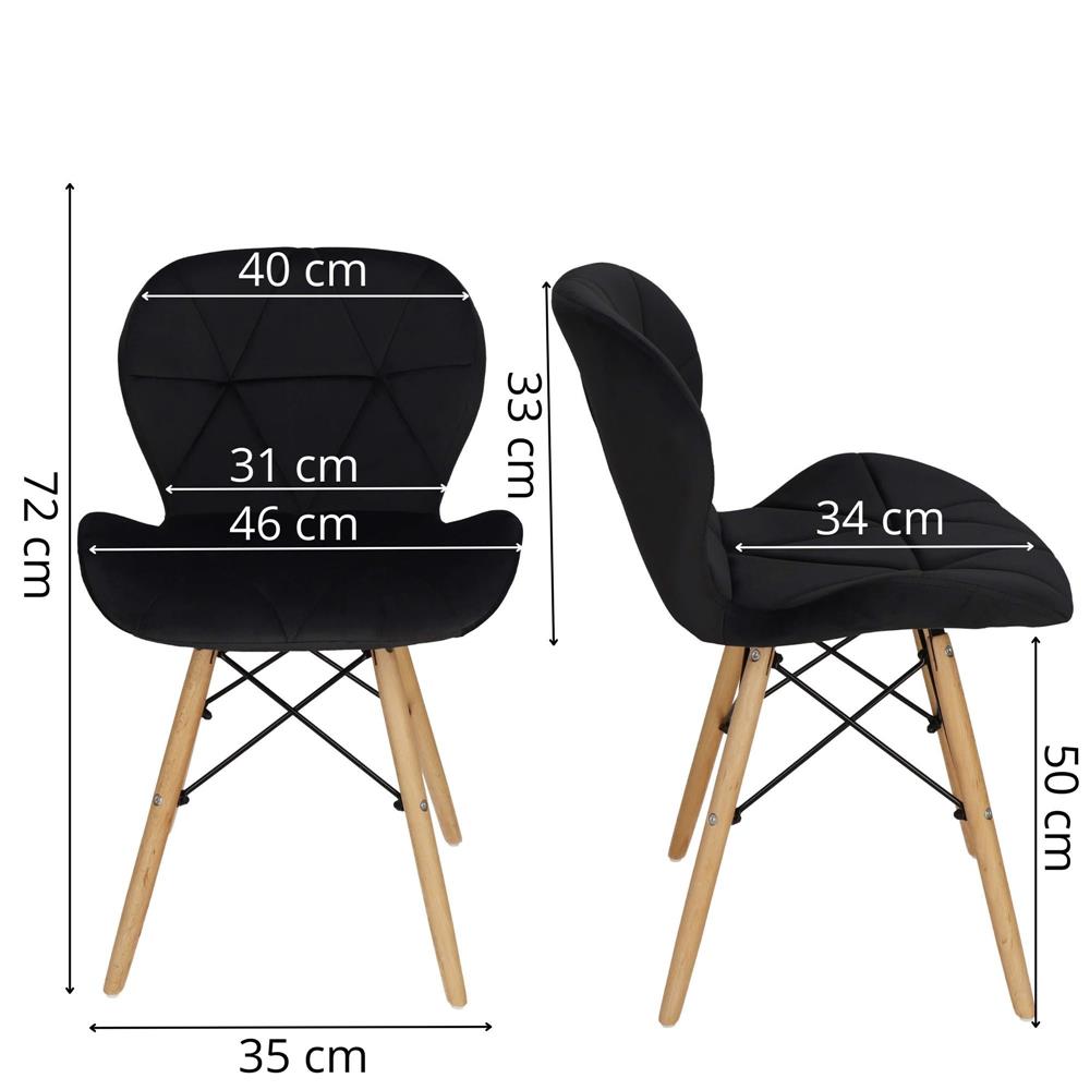 Set 4 scaune dining Torino pentru bucatarie tapitat cu catifea, 40x72cm, negru