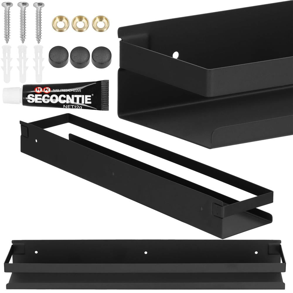 Raft de baie cu 2 sisteme instalare pe perete, aluminiu, 50x10x6cm, negru