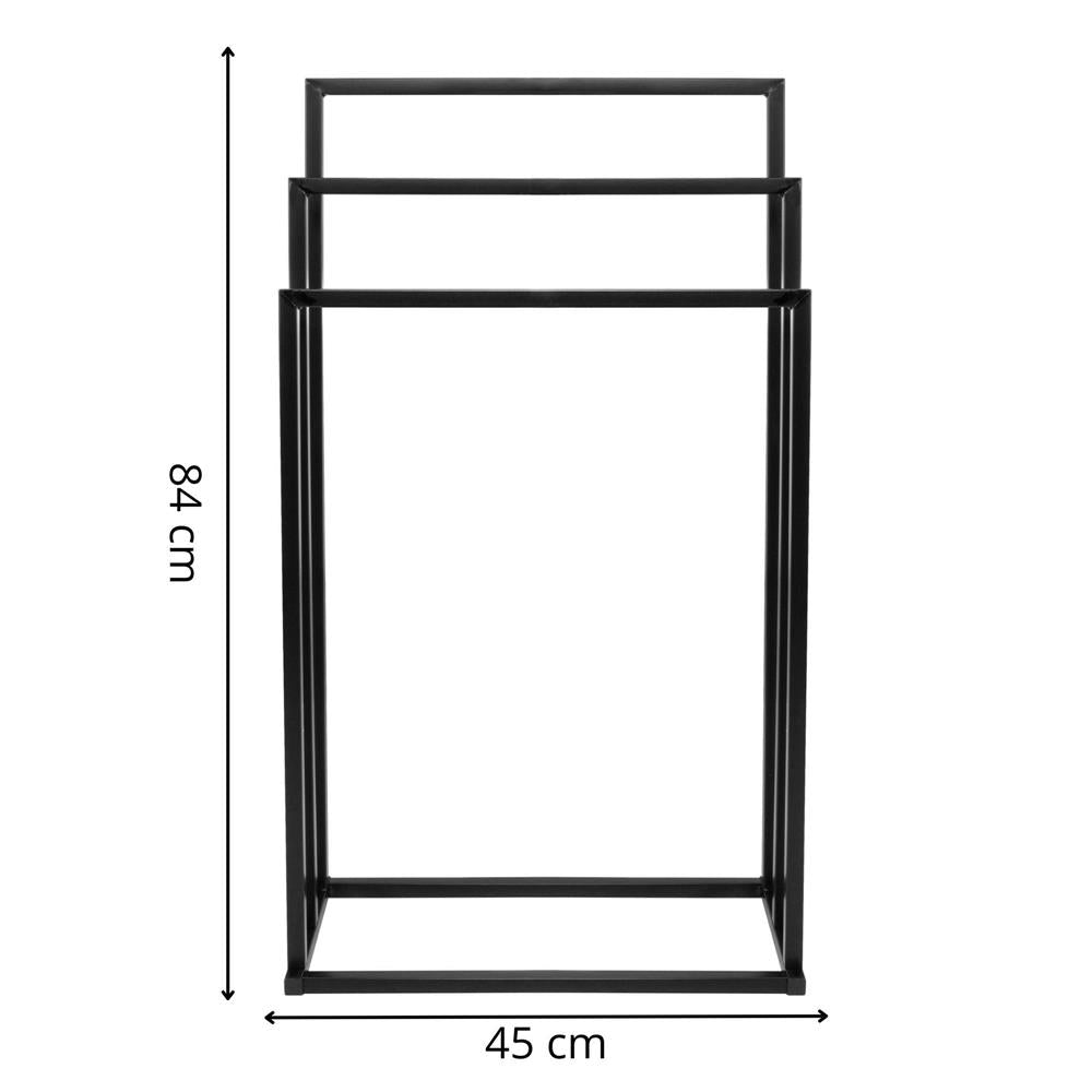 Suport metalic de baie pentru prosoape, cu 3 standuri, 84 cm, negru