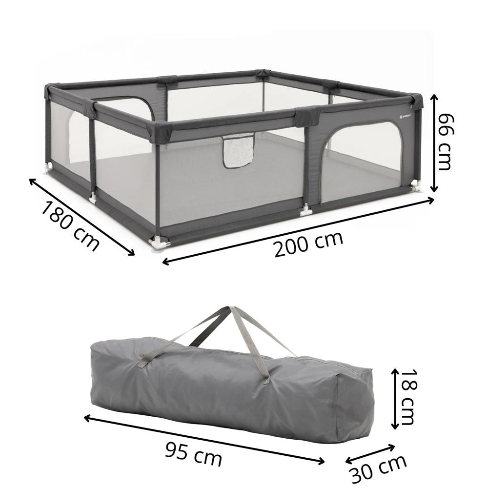 Tarc de joaca pliabil pentru copii, cu intrare cu fermoar, 200x180x66 cm, gri