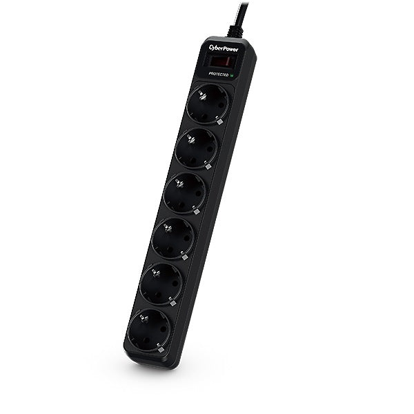 PRELUNGITOR CYBER POWER, Schuko x 6, conectare prin Schuko (T), cablu 1.8 m, 10 A, protectie supratensiune, negru, "B0620SC0-DE"