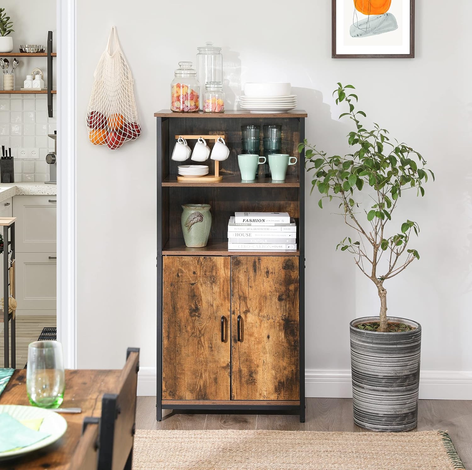 VASAGLE Comoda cu rafturi tip bufet, utilizare multifunctionala, stil industrial, 35x60x125cm, maro rustic - 8