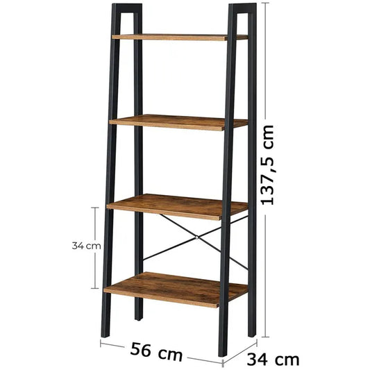 VASAGLE Biblioteca tip scara, cadru otel cu 4 polite din MDF, stil industrial, 56x34x138cm, maro rustic - 2