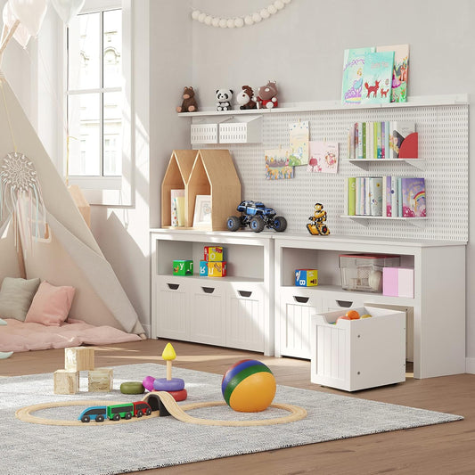 VASAGLE Comoda cu spatiu depozitare jucarii, 3 dulapuri mobile, 102x30x60 cm, alb - 2