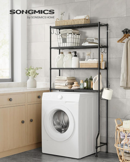 SONGMICS Raft de depozitare pentru baie, suprapunere peste masina spalat sau vas WC, 30x83x176 cm, negru - 2