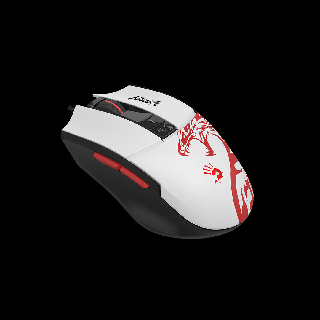MOUSE A4tech - gaming, "Bloody co-branded Naraka", cu fir, USB, optic, 12000 cpi, butoane/scroll 10/1, alb, "L65 Max" (include TV 0.18lei)