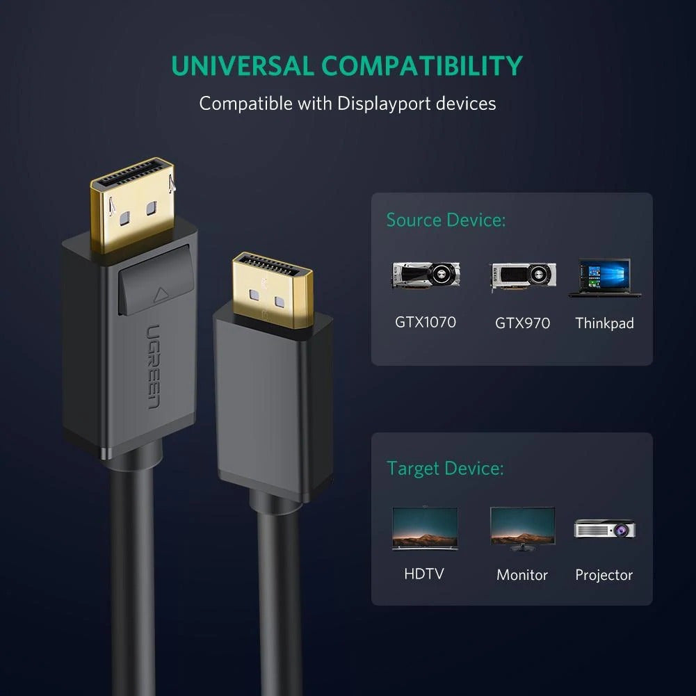 CABLU video Ugreen, "DP102" DP (T) la DP (T) 4K la 30Hz, lungime 5m, negru "10213" - 6957303812134