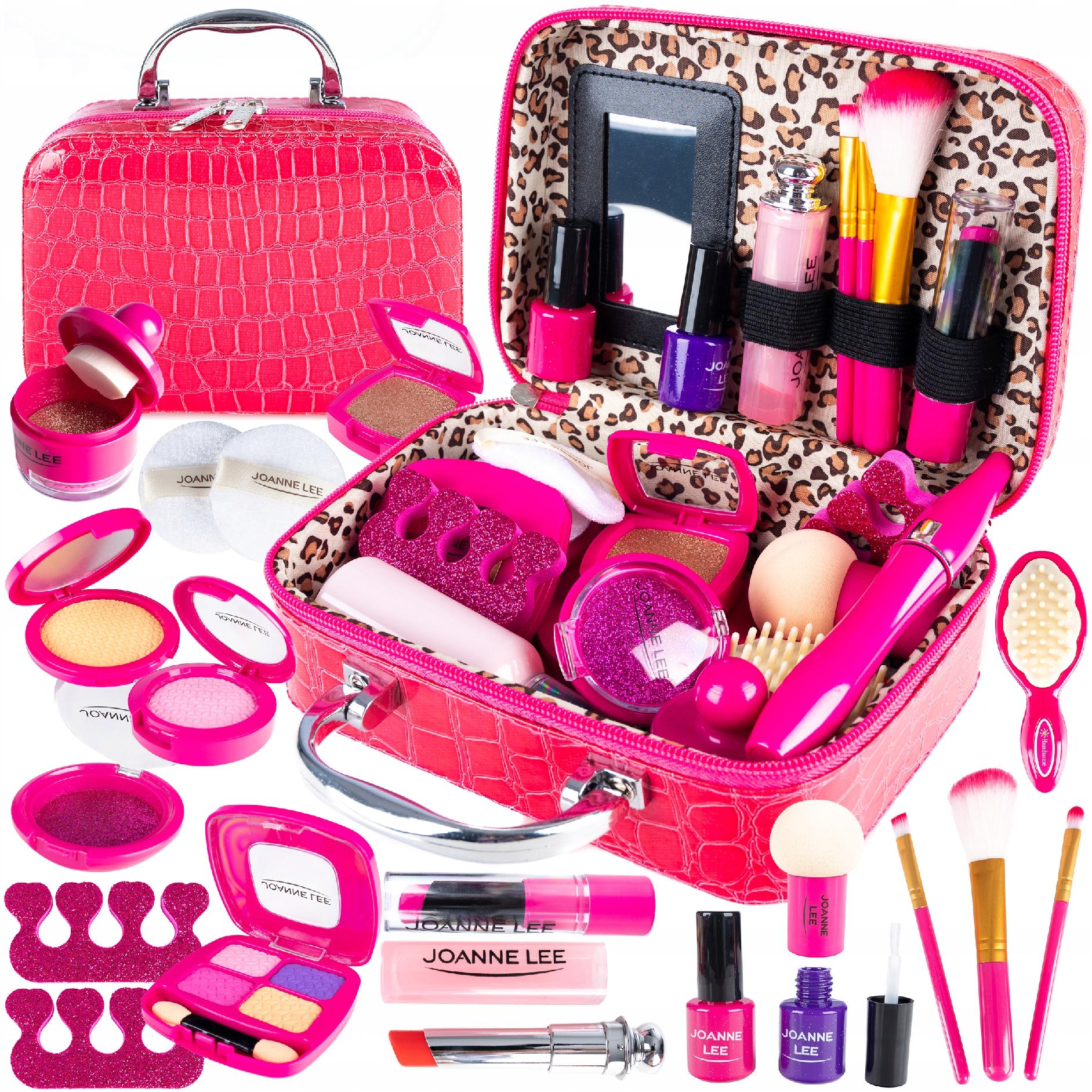 Trusa de machiaj pentru fetite, geanta cu 22 de accesorii cosmetice, fara lichide sau substante chimice, roz