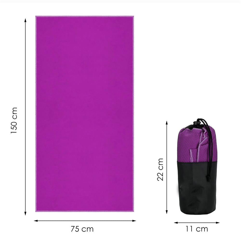 Prosop de plaja cu uscare de rapida, husa de transport, 75x150cm, violet