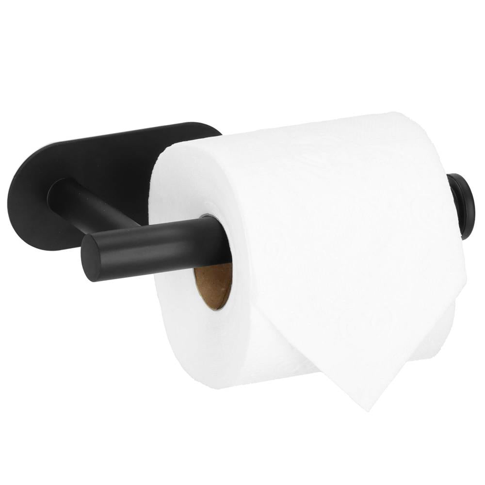 Suport hartie igienica din otel, prindere fara gaurire, 16cm, negru