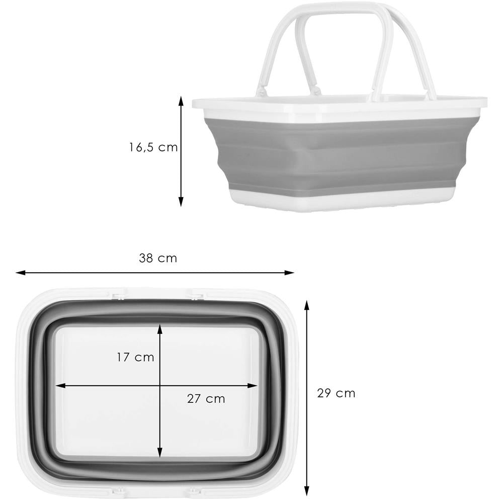 Lighean pliabil, dreptunghiular, cu toarta, din plastic si silicon, 38x29x17cm, 8.5litri, gri