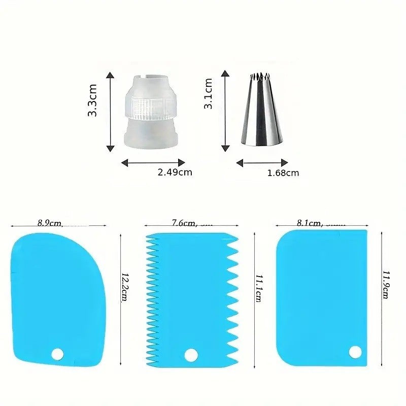 Set de 216 Piese de Copt pentru Prajituri, 3 Tavi de Copt, Nivelator, Forme Cupcake, Pos pentru Ornat cu 7 Capete, Feliator Tort, din Otel Inoxidabil, Multicolor