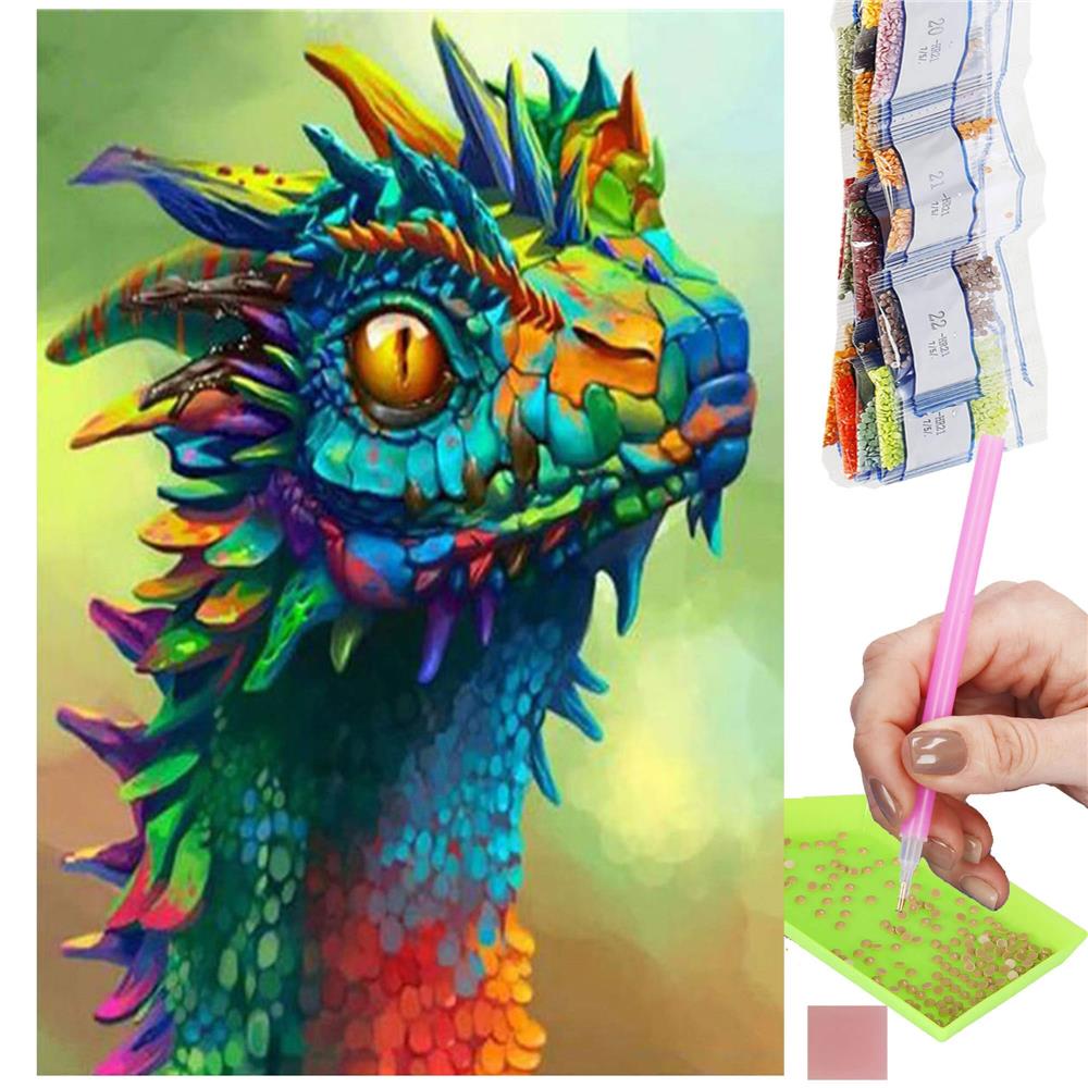 Set de broderie cu diamante 5D, 30x40cm, model Cap de dragon