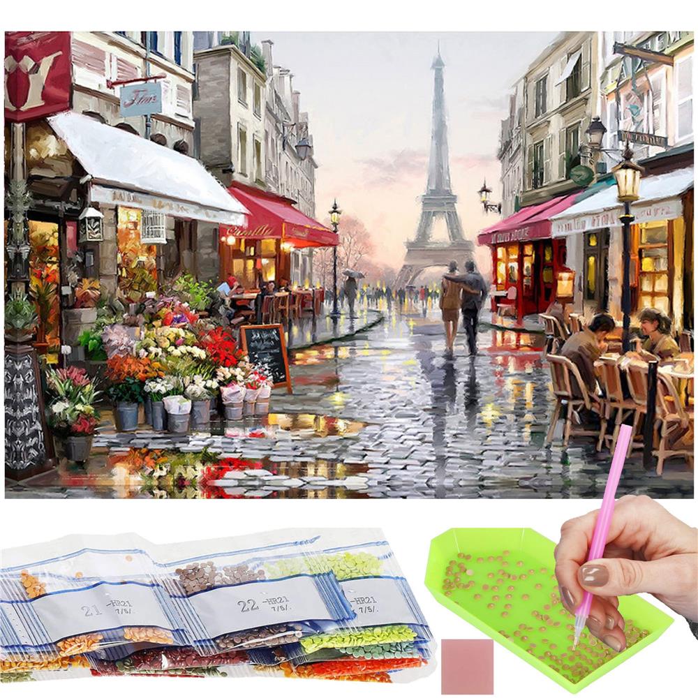 Set de broderie cu diamante 5D, 30x40cm, model Alee in Paris