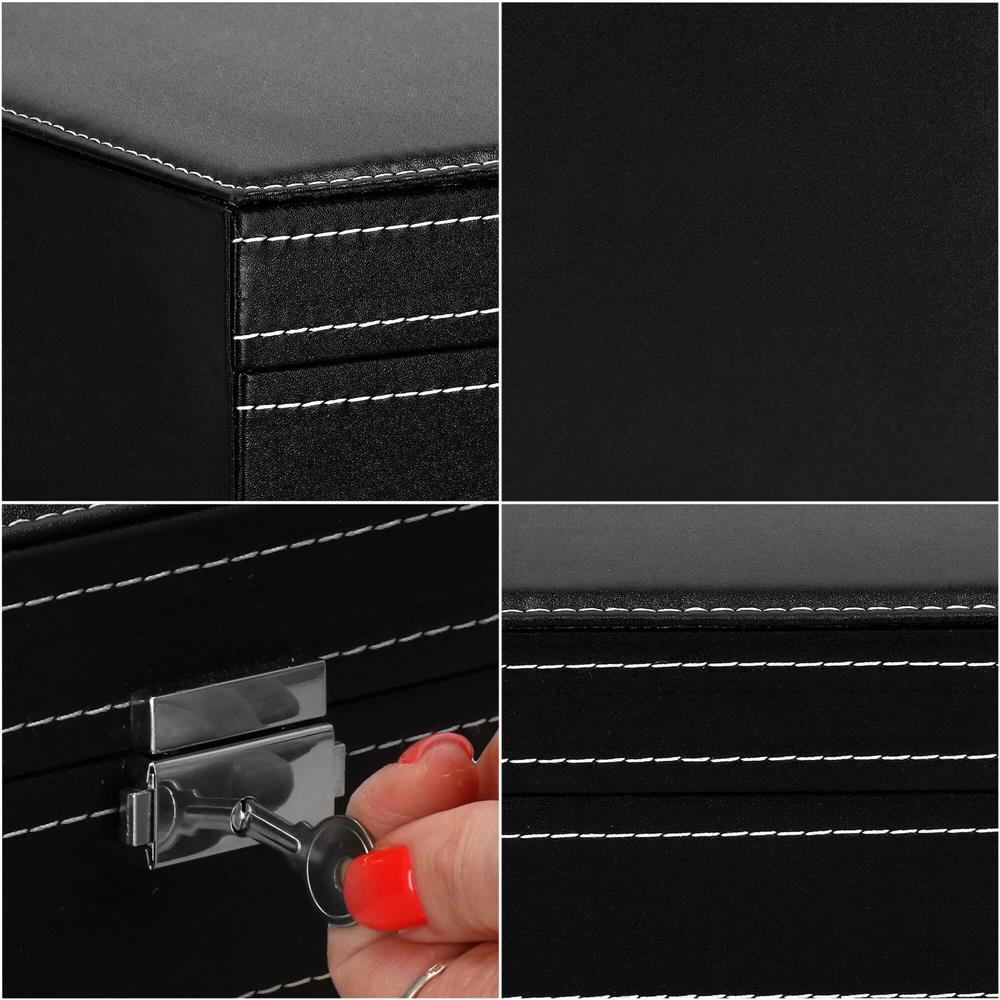 Cutie depozitare si organizare ceasuri si alte accesorii, MDF, piele ecologica, 30x20x8cm, negru