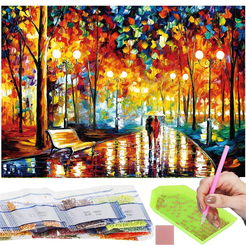 Set de broderie cu diamante 5D, 30x40cm, model Alee in parc