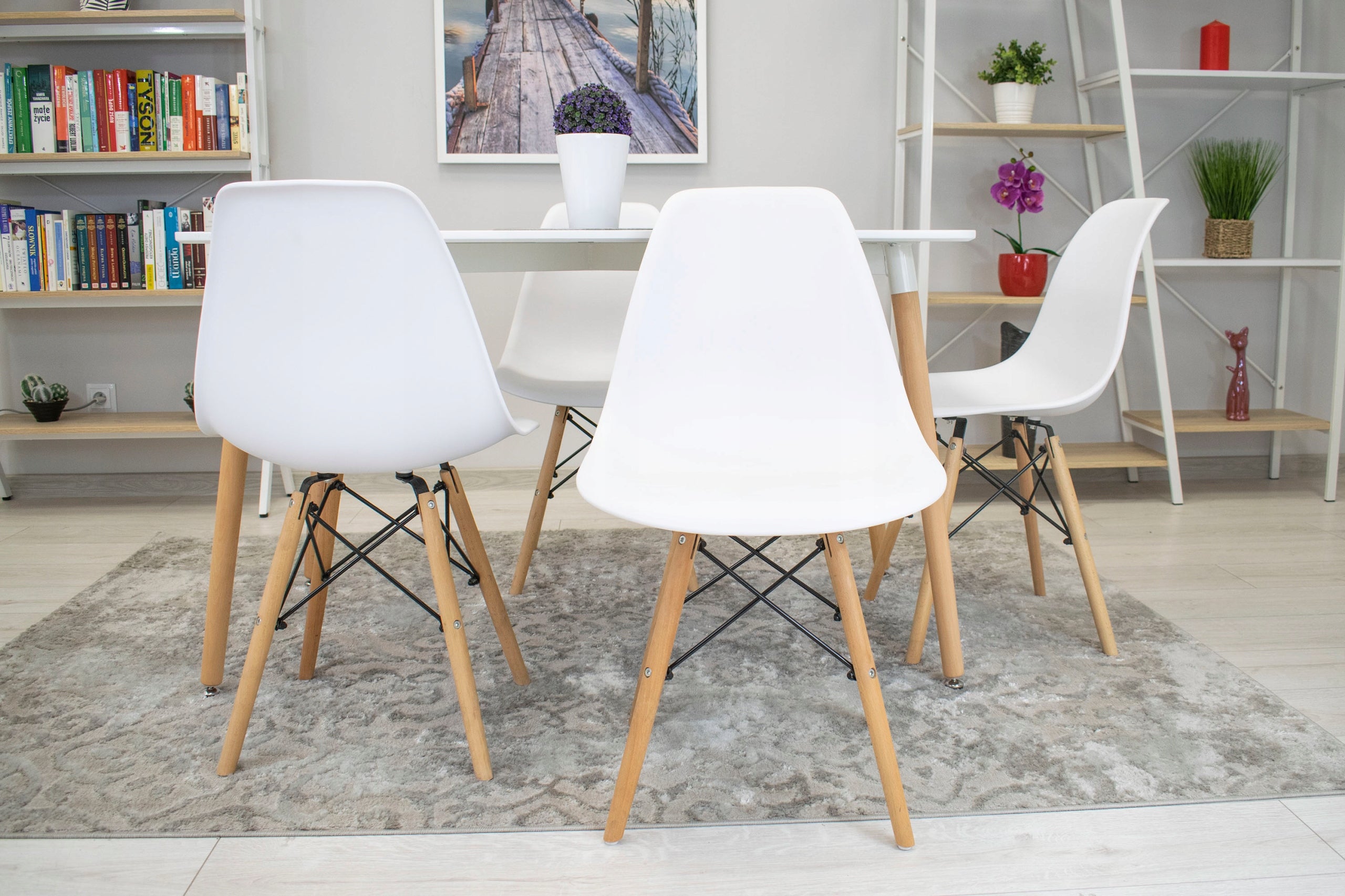 Set 4 scaune dining Scandinav pentru bucatarie, 38x42x82cm, alb