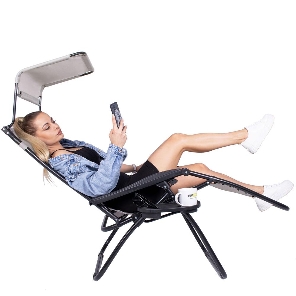 Sezlong pliabil SERSIMO GC11, Relax Zero Gravity cu parasolar, 175cm, gri