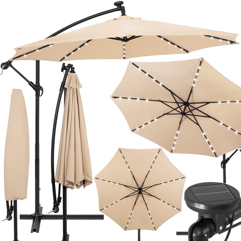 Umbrela de gradina cu brat lateral banana, iluminare LED, cu husa, 300cm, crem