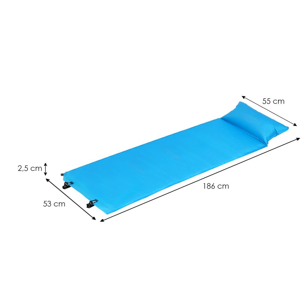 Saltea plabila cu perna din spuma poliuretanica, cu autoumflare, 186x53x2.5cm, albastra