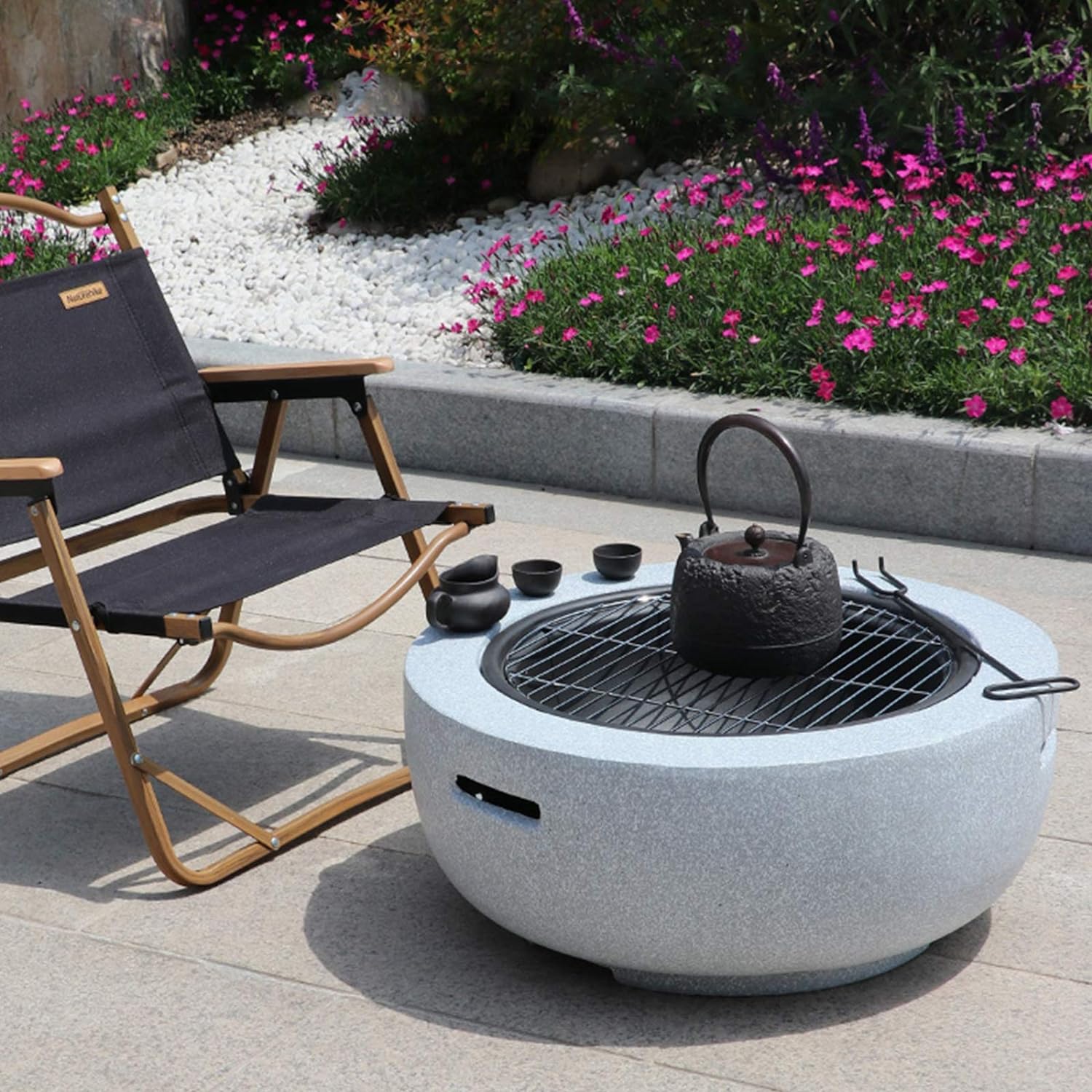 Semineu de exterior pentru terasa sau gradina din placa de magneziu, cu grill pentru gratar, 60x60x42cm