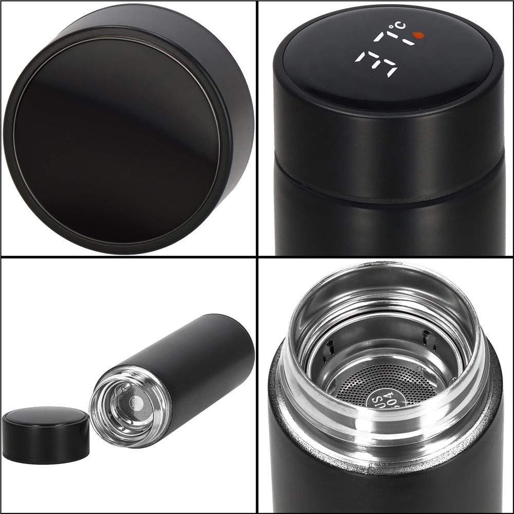 Cana termos Smart, inox, display LED, afisare temperatura, 500ml, 23cm, negru