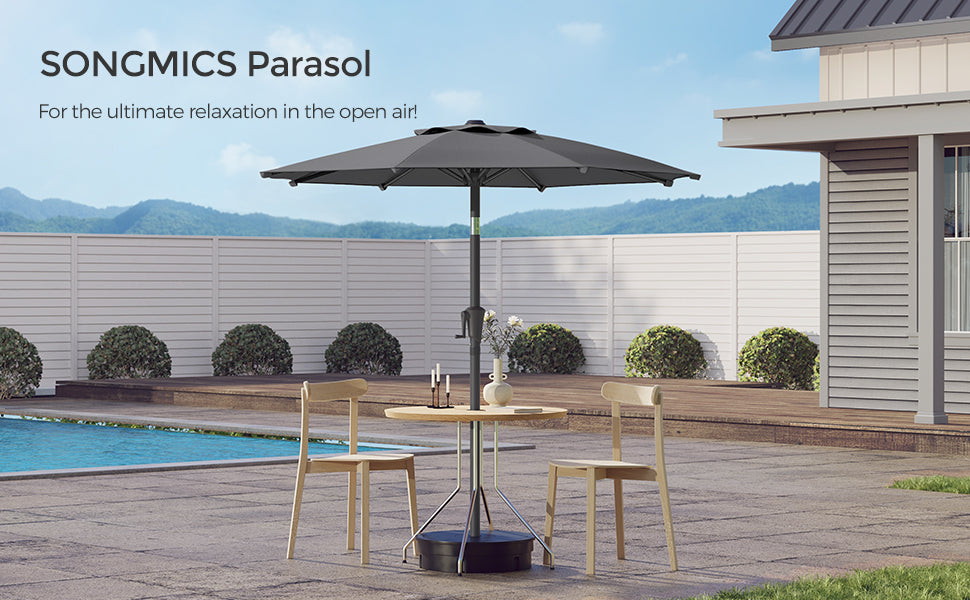 SONGMICS Umbrela de gradina 200 cm, inclinare dubla 30°, poliester UPF 50+, cadru metalic, gri