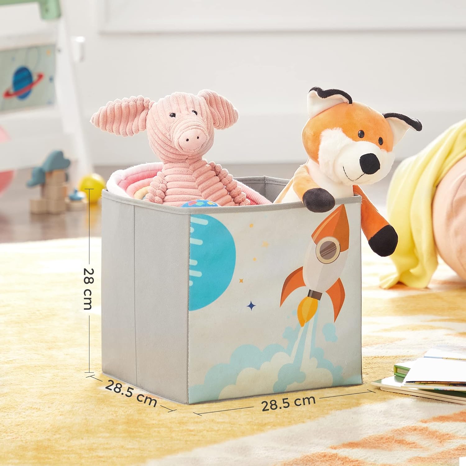 SONGMICS Organizator de jucarii si carti pentru copii, multifunctional cu 2 cutii de depozitare, 93x30x100cm, alb