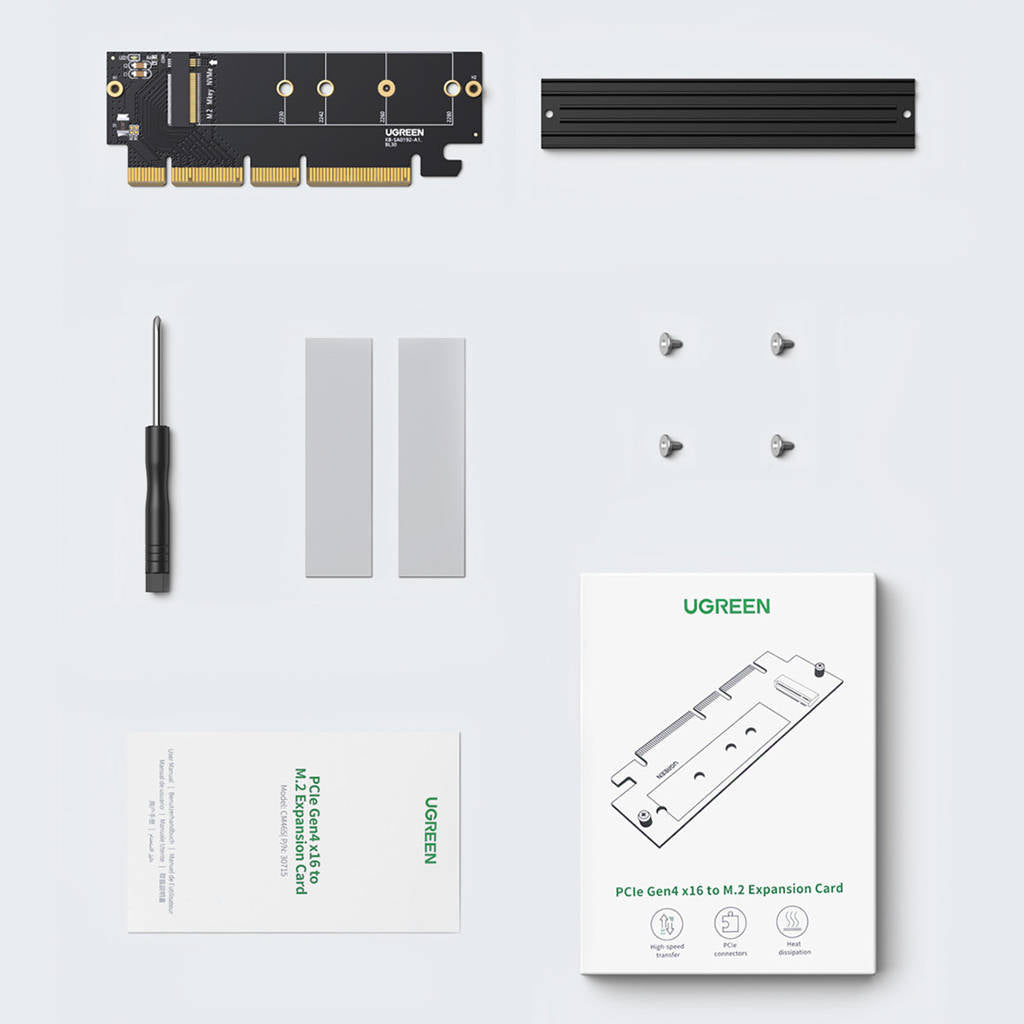 ADAPTOR Ugreen, "CM465" M.2 (M)(NVMe) la PCle 4.0, adaptor pt. SSD M.2 cu form factor 2280/2260/2242/2230, radiator (Heat Sink) "30715" - 6957303837151