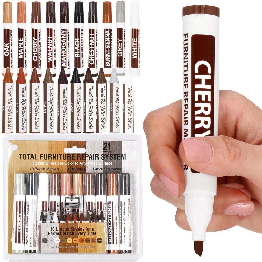 Set 20 markere si creioane de ceara pentru reparatii mobila, multicolor