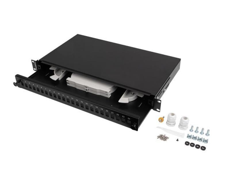 Patch panel fibră rack 19" 1U 24x SC simplex / 24x LC duplex, negru + accesorii