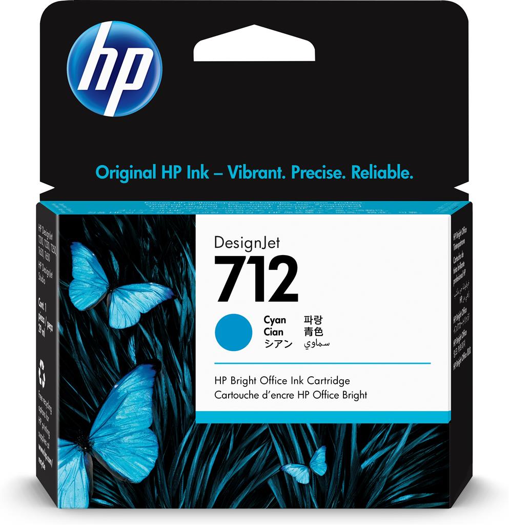 Cartus cerneala Original HP Cyan, nr.712, pentru DesignJet Studio 24|Studio 36|T230|T250|T630|T650, 38ml, , "3ED67A"