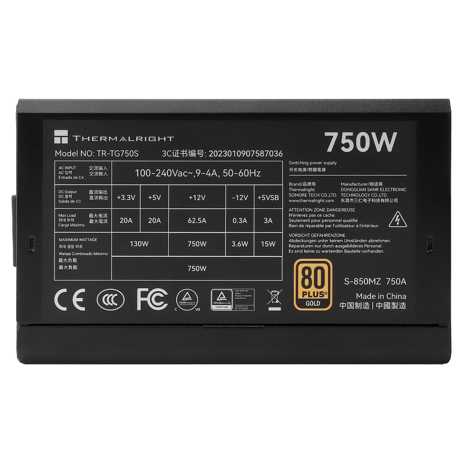 SURSA Thermalright "TR-TG750S", 750W, certificare 80 Plus Gold, non-modular, LLC, DC to DC, fan 120mm, negru, "TR-TG750S"