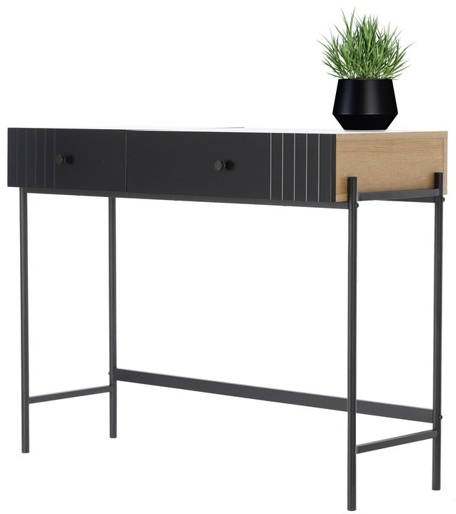 Masa de toaleta si machiaj Parma, neagra, cu sertare si dulap compartimentat, oglinda, 70x40x100 cm