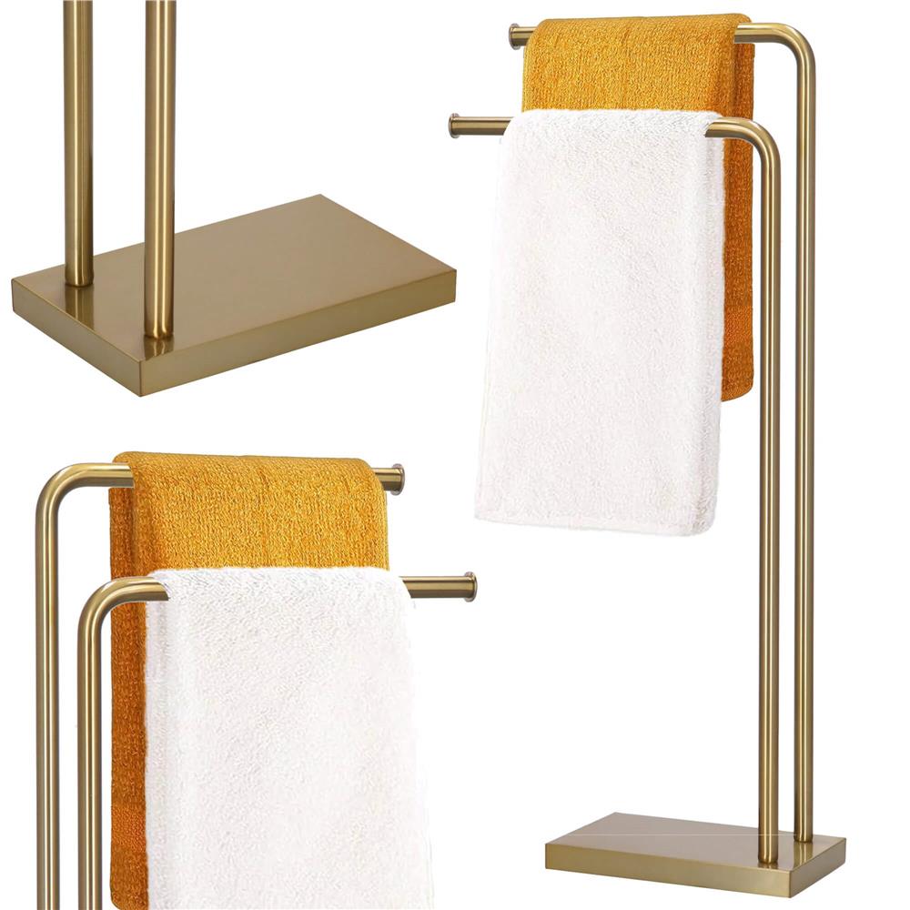 Suport metalic de baie pentru prosoape, cu 2 brate, 80 cm, auriu mat