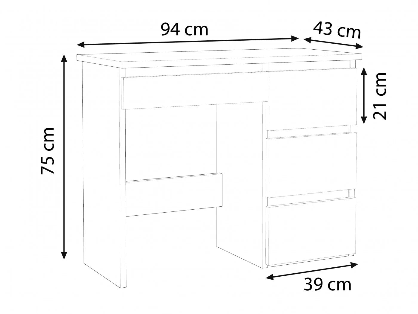 Birou Beta 3 Norge cu 4 sertare, 94x43x75 cm, alb si stejar craft - 4