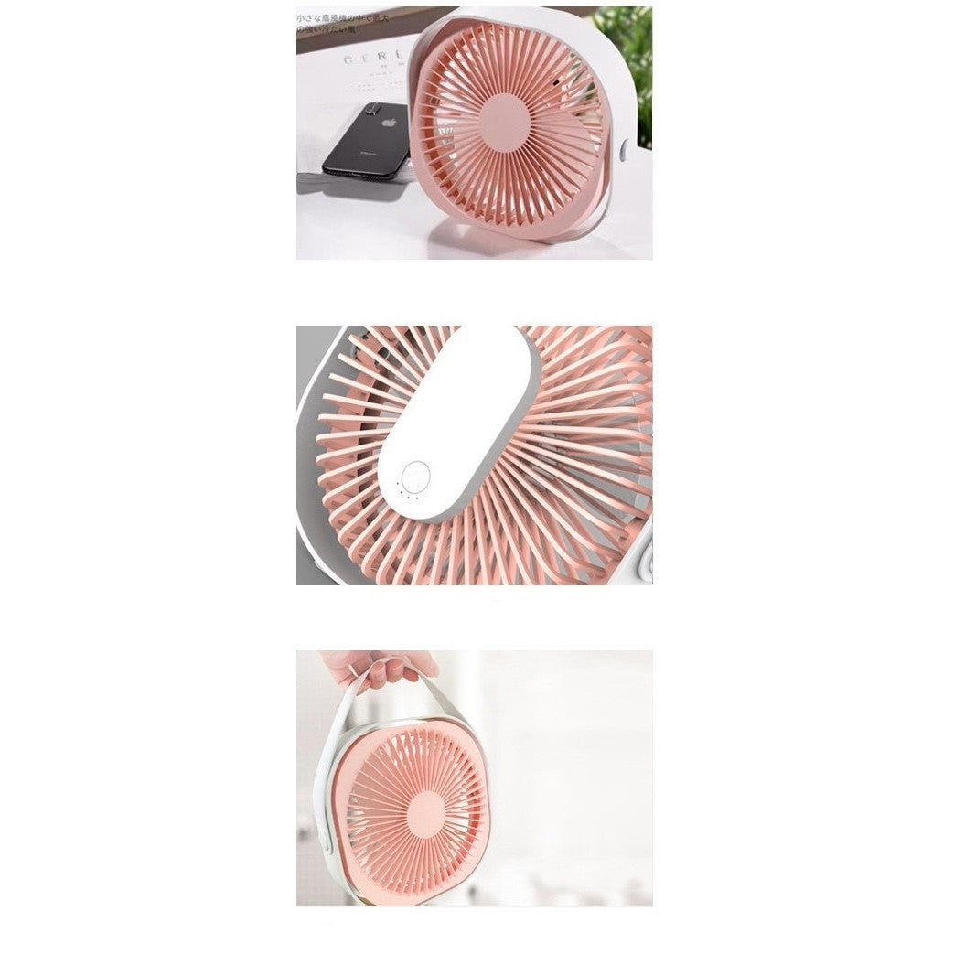 Mini ventilator pentru birou cu usb, rotire 360 grade, 3 viteze, 4000 mA, 13.5 x 12,8, Roz