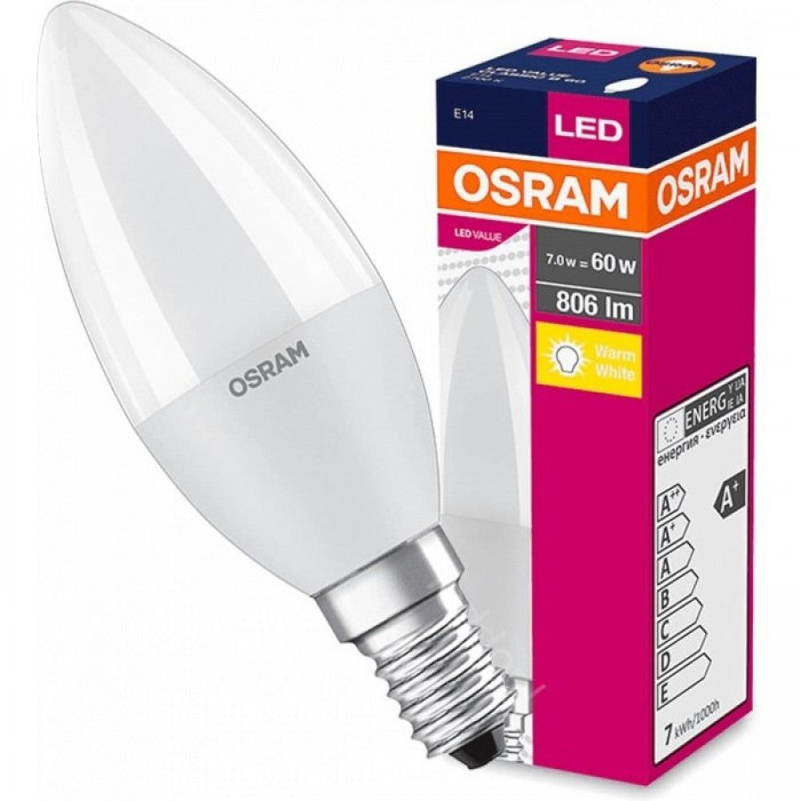 BEC LED Osram, soclu E14, putere 7W, forma lumanare, lumina alb calda, alimentare 220 - 240 V, "000004058075152915"