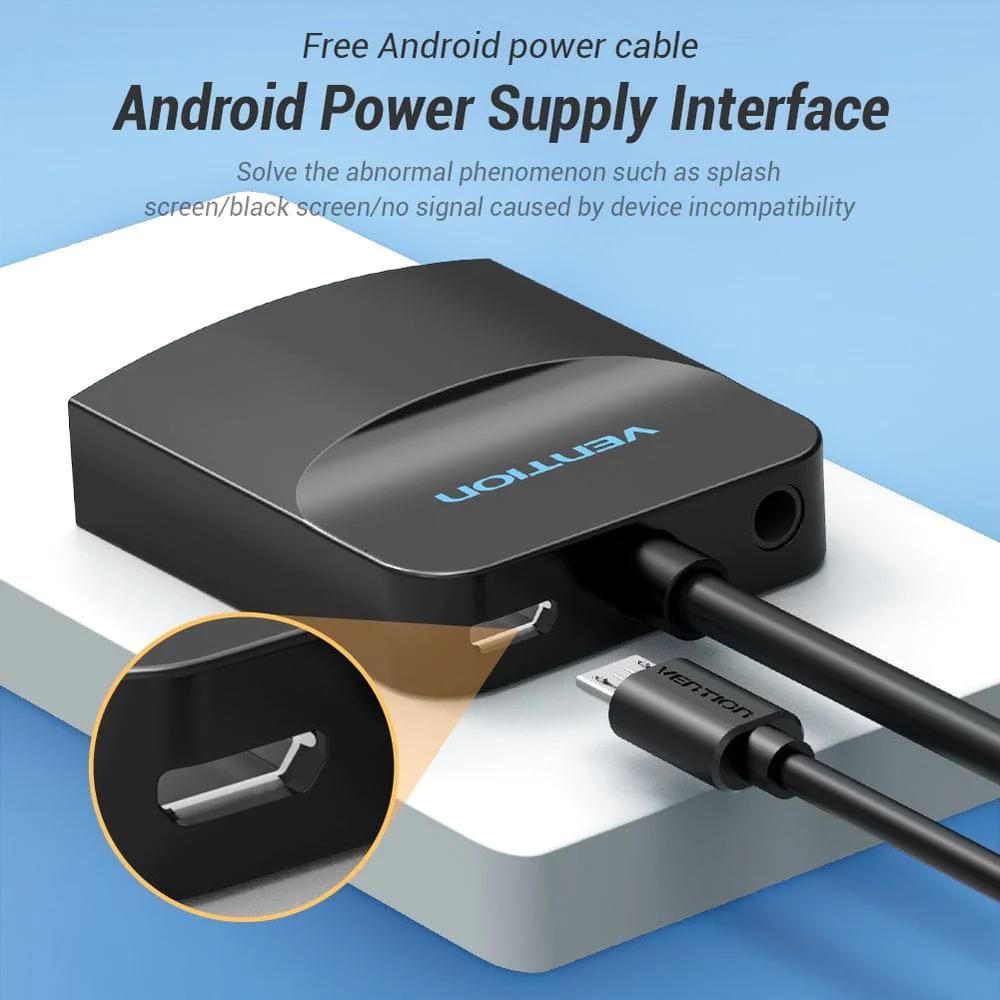 Convertor video Vention,HDMI(T) la VGA (M) si Jack 3.5mm (M),0.15m, rezolutie maxima 1080p la 60 Hz,conectori auriti, 5V/1A, invelis PVC si ABS, negru, "42154" - 6922794742154