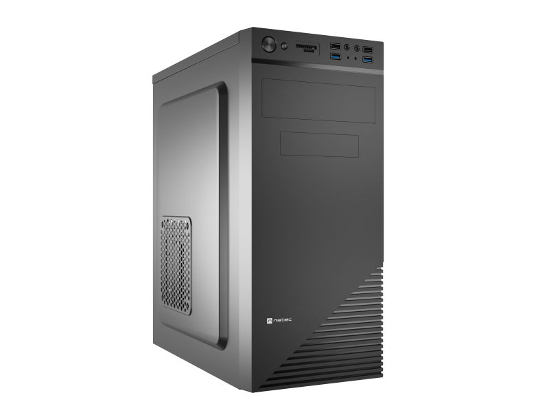 Carcasa NATEC CABASSU G2 Mid Tower NEGRU, Sloturi Expansiune 4, Drive Bays: 3x3.5" 3x2.5" 1x5.25", Ventilatoare Suportate: 3 (spate: 1x80mm sau 120mm, lateral: 1x120mm, fata: 1x120mm), Ventilatoare Incluse: 1 (spate: 1x80mm), Format Placa De Baza Suportat