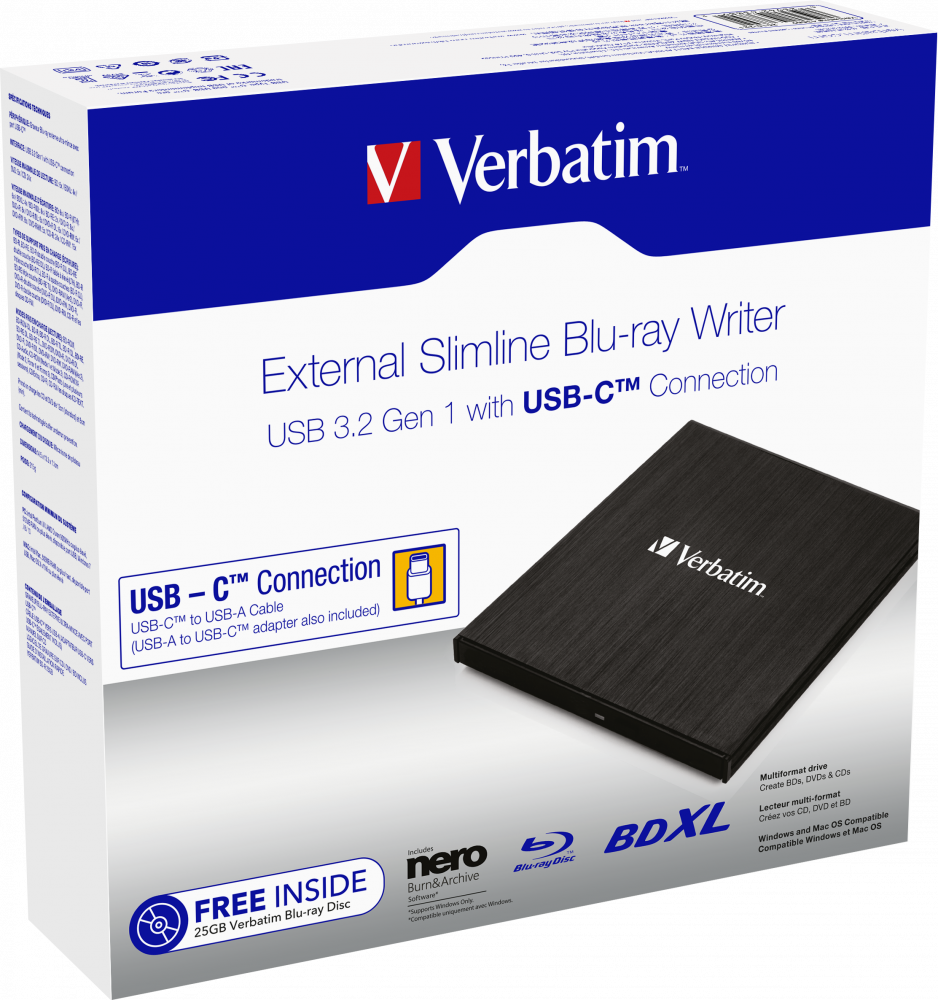 BLU-RAY WRITER VERBATIM USB 3.1 + USB-C "43889"