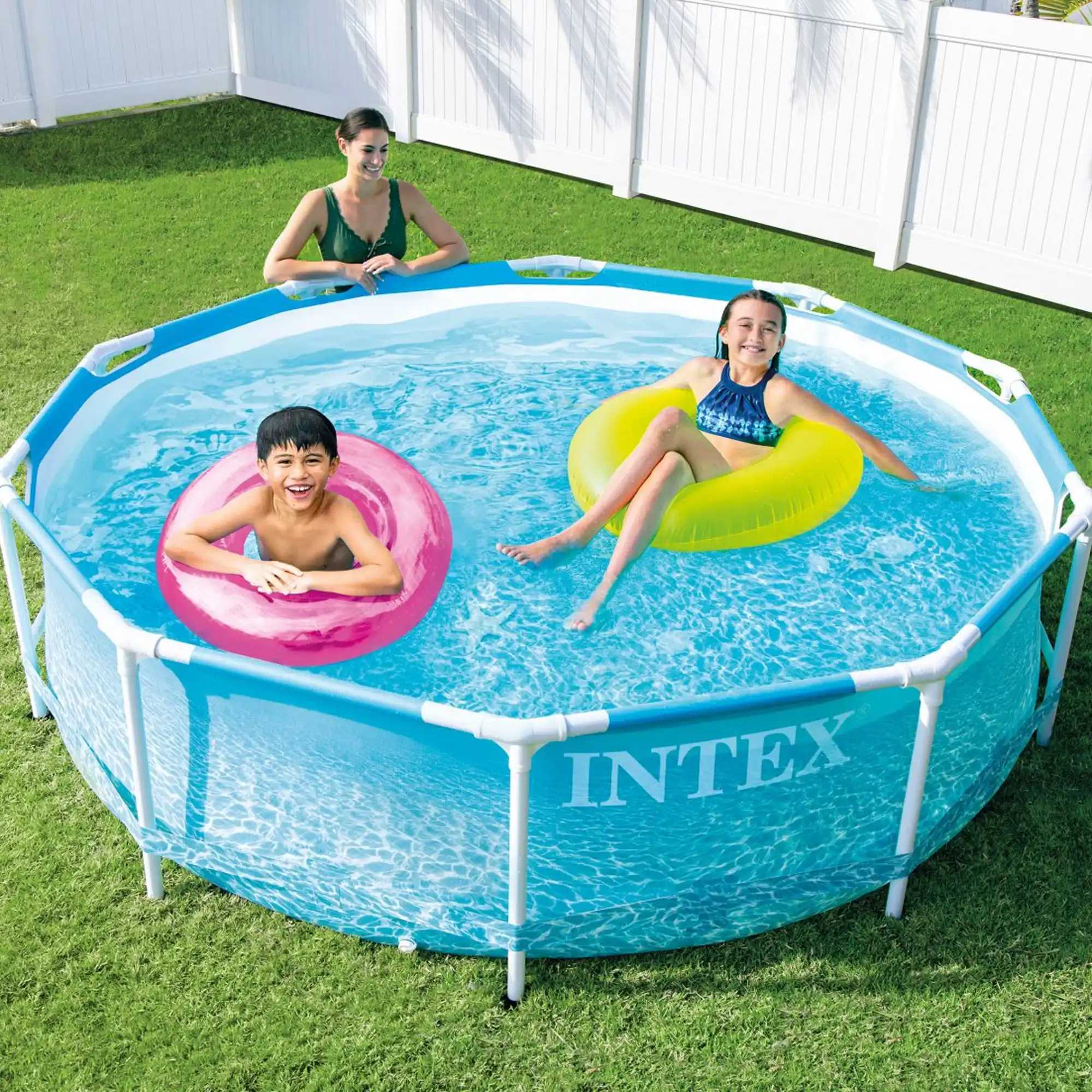 Piscina rotunda cu cadru metalic Beachside Metal Frame Intex 28208NP, 305x76 cm, cu pompa filtrare