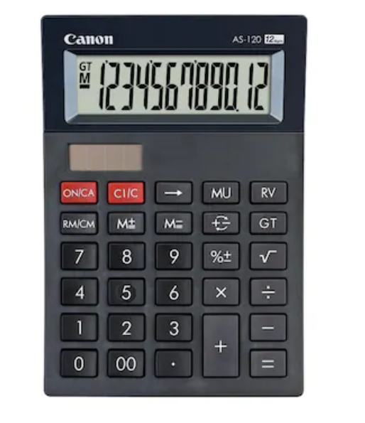 Calculator de birou CANON, AS-120 II, ecran 12 digiti, alimentare solara si baterie, negru, "4722C003AA"