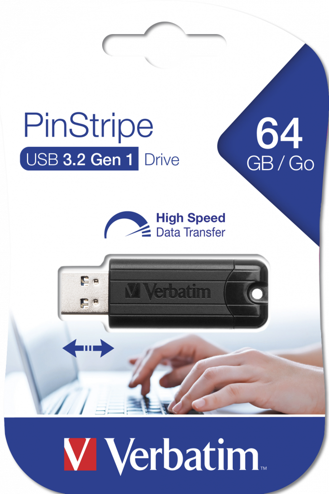 MEMORIE USB VERBATIM PINSTRIPE 64GB NEGRU USB 3.0 "49318"