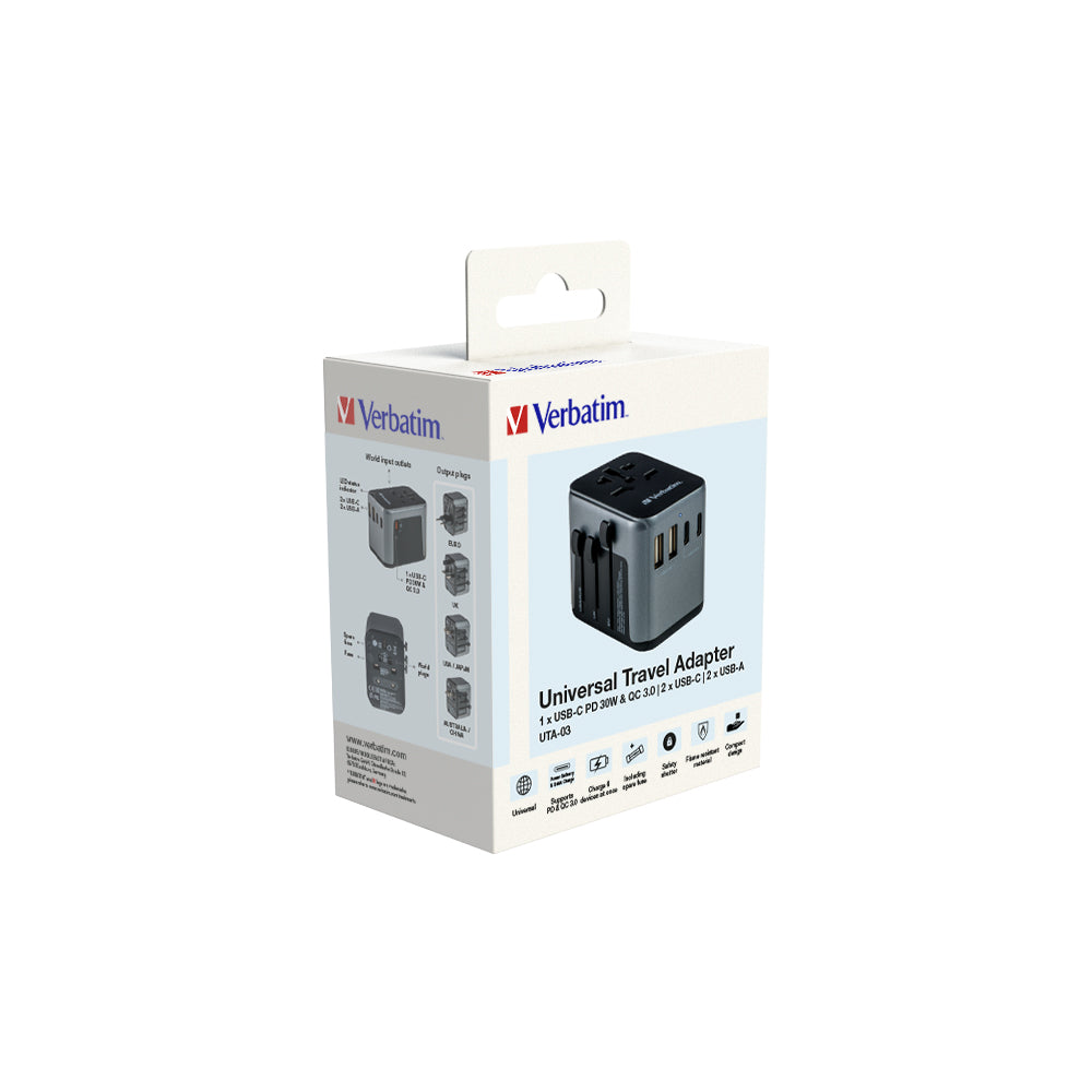 Adaptor universal Verbatim UTA-03, 6-in-1Priza cu USB-C PD si QC, 2 x USB-C, 2 x USB-A "49545"