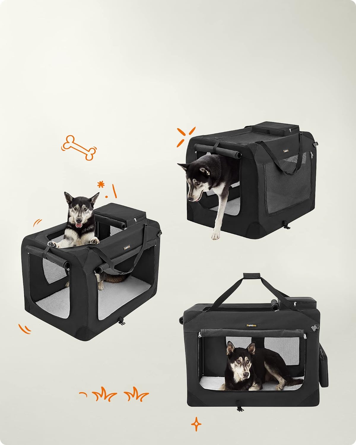 FEANDREA Geanta transport animale de companie, pliabila, din material textil, marime XXL, 102x69x69cm, negru