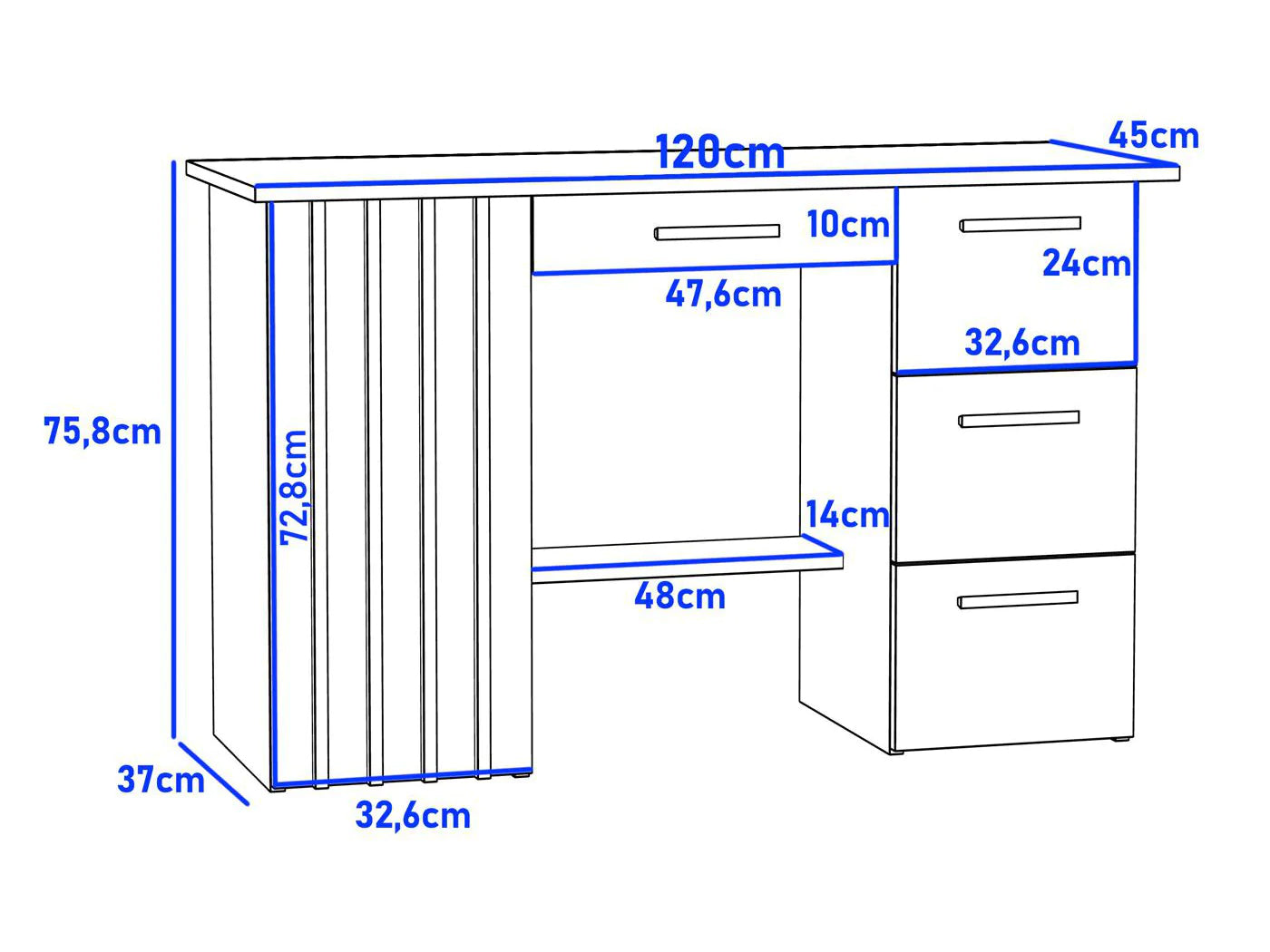 Birou Montana B120 cu 4 sertare si 1 usa, 120x45x76 cm, stejar craft si negru - 5