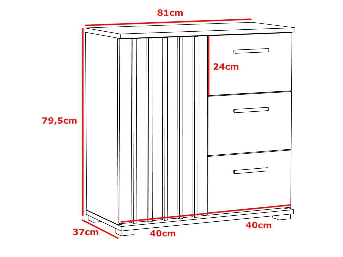 Comoda Montana 80 cu 3 sertare si 1 usa, 81x37x80 cm, negru si stejar craft - 5